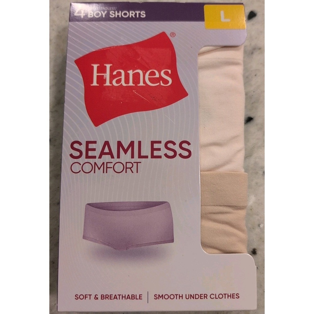 Hanes Seamless Comfort Girls Size L Soft Tagless Boy Shorts Underwear 4Pk